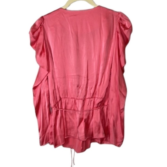 Notes Du Nord Barbie Pink Puff Sleeve Silk Surplice Top Size 10 - Picture 3 of 9